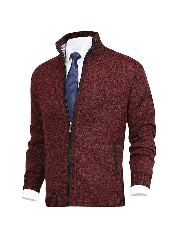 Men's Solid Color Stand Collar Cardigan Sweater Coat