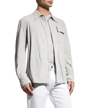 Men’s White Suede Genuine Leather Shirt