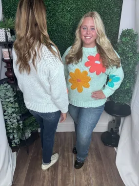 MINT FLORAL STITCHED SWEATER