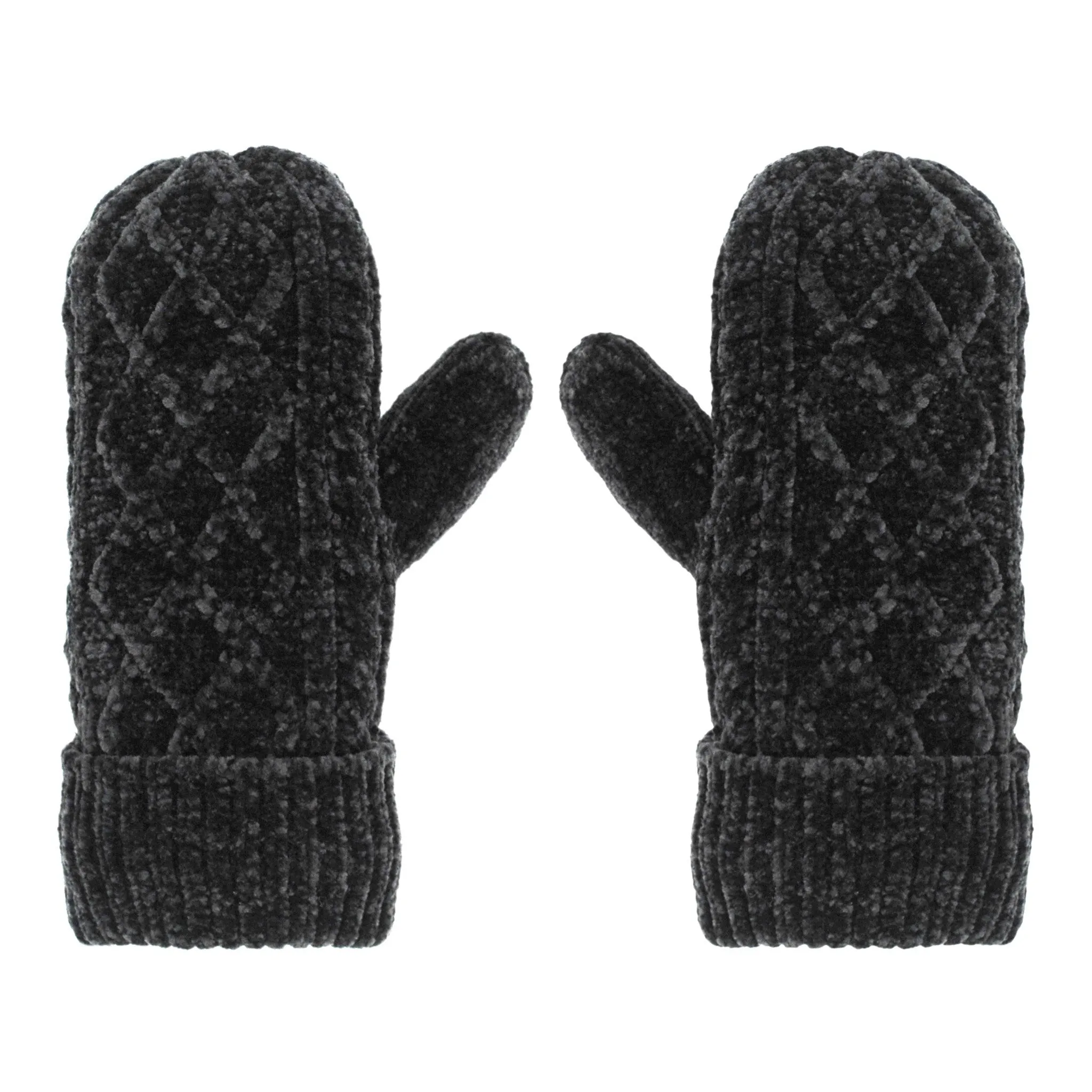 Mittens - Chenille Cable Knit Grey