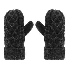 Mittens - Chenille Cable Knit Grey