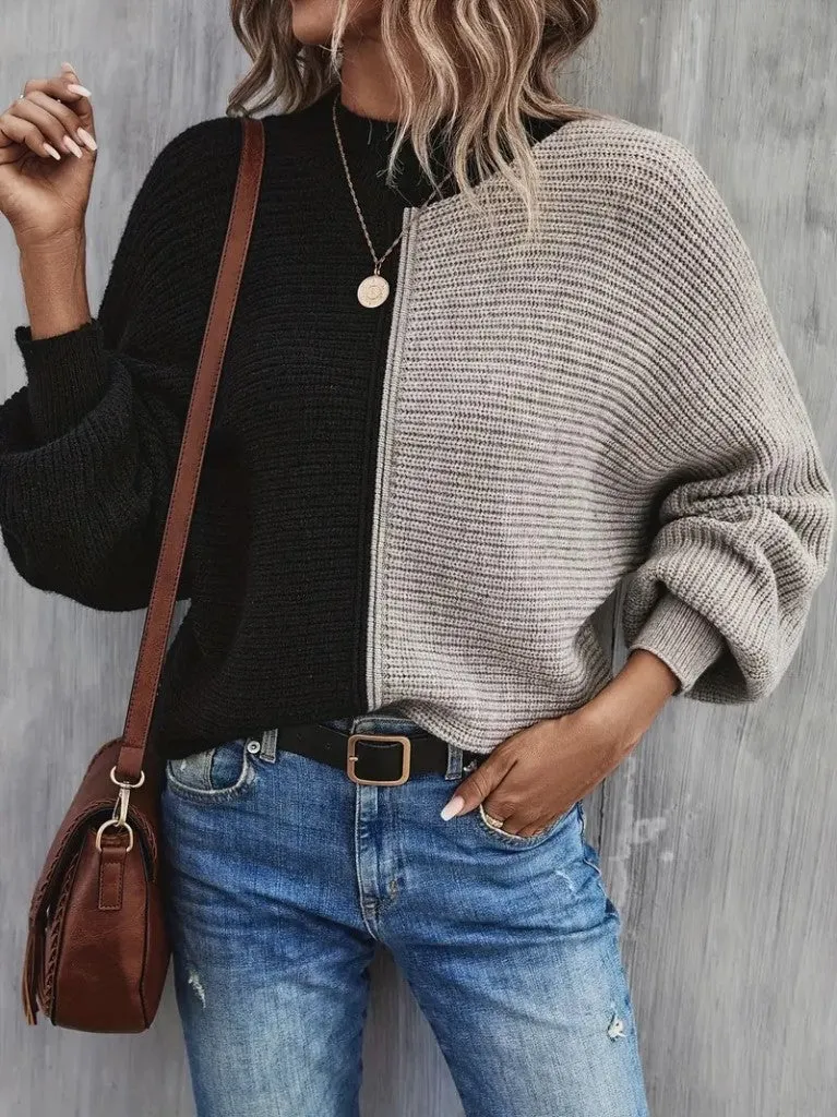 Mock Neck Color Block Sweater