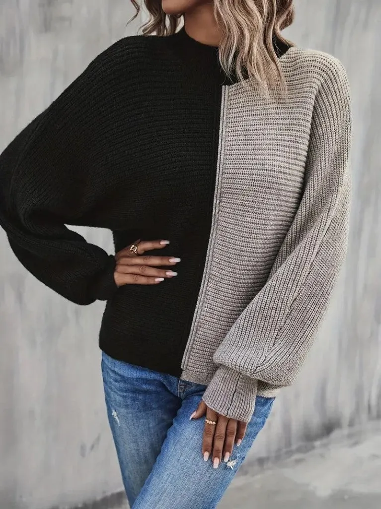 Mock Neck Color Block Sweater