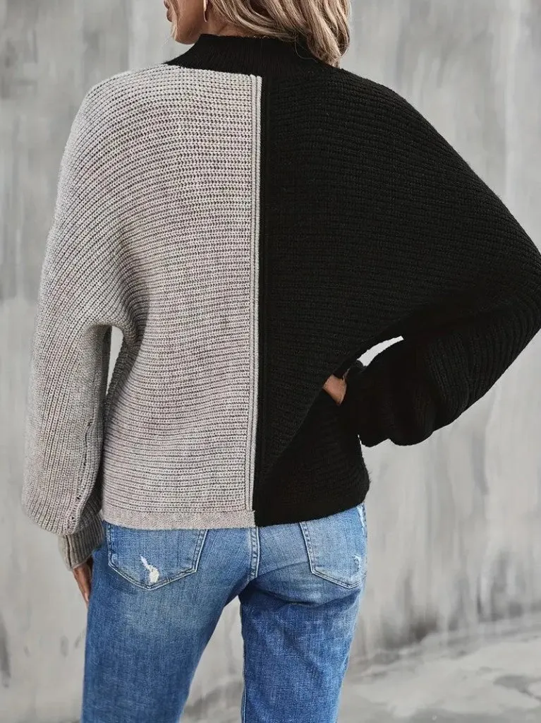 Mock Neck Color Block Sweater