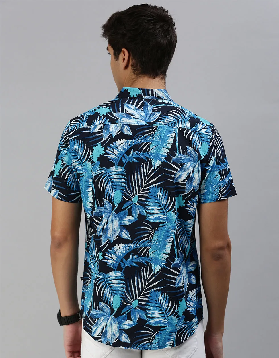 Navy  Floral Printed Casual Shirt