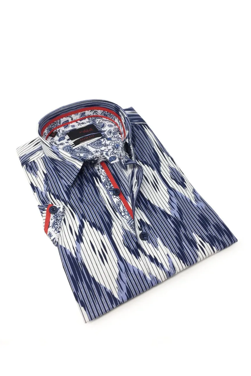 Navy Stripe And Melt Short Sleeve Shirt With Trim