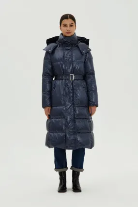 Nicole Long Down Jacket with Belt