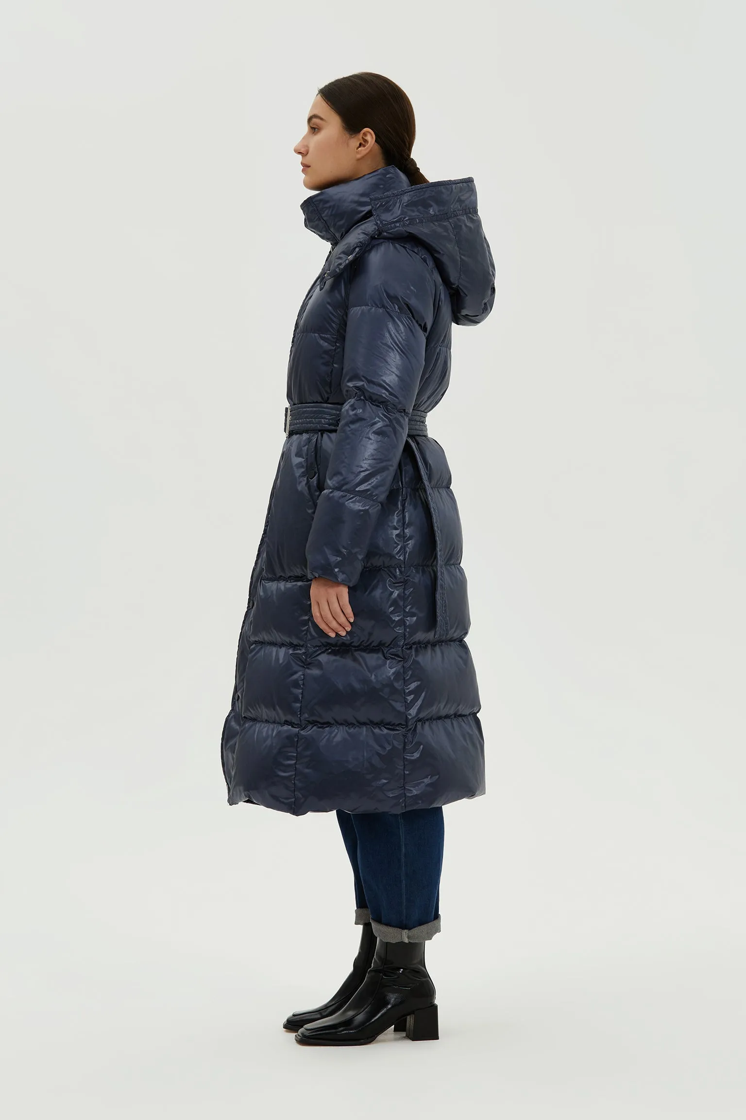 Nicole Long Down Jacket with Belt