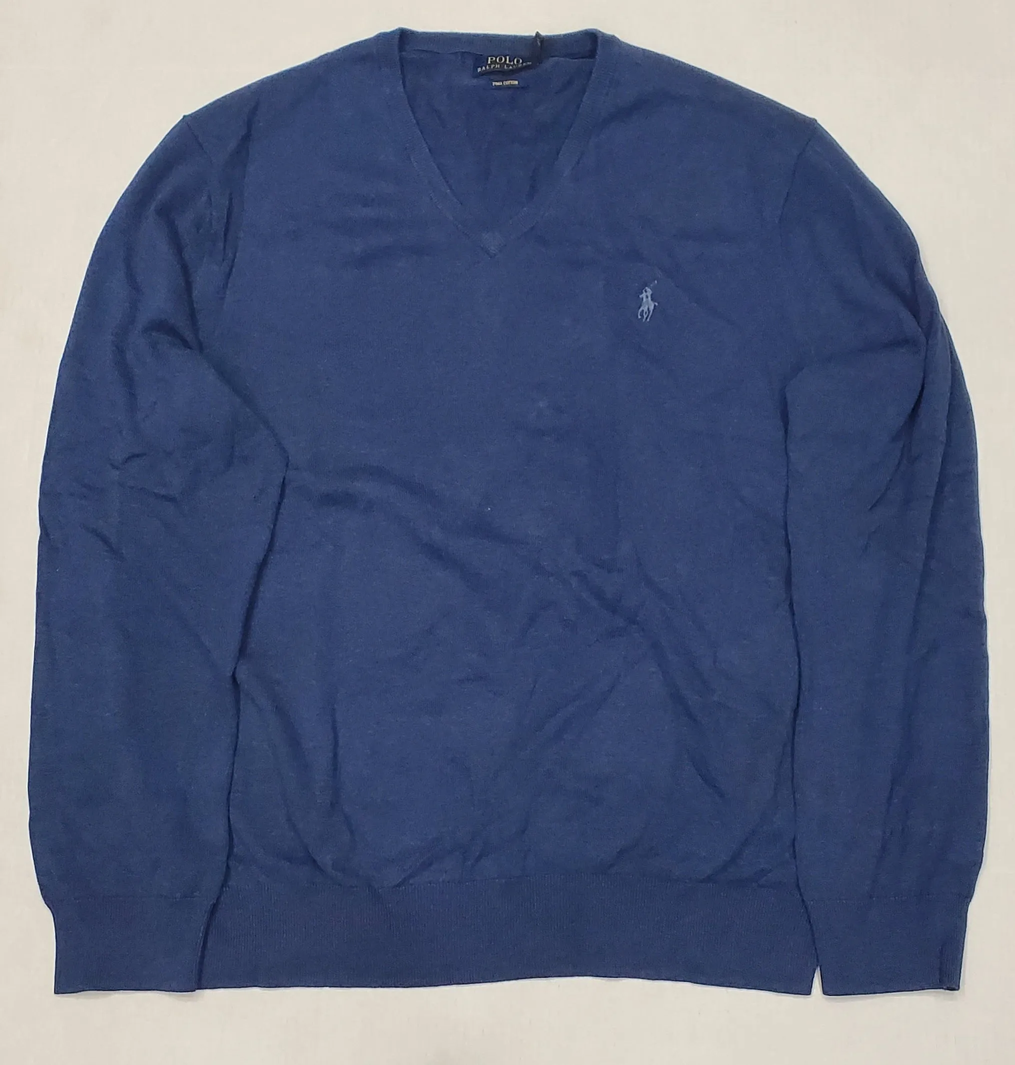 Nwt Polo Ralph Lauren Blue w/Light Blue Horse V-Neck Cotton Sweater