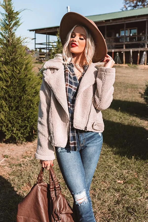 NYC Wardrobe Sherpa Jacket in Warm Taupe