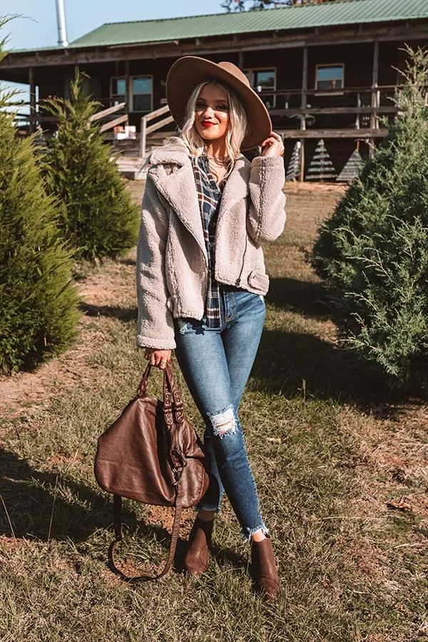 NYC Wardrobe Sherpa Jacket in Warm Taupe