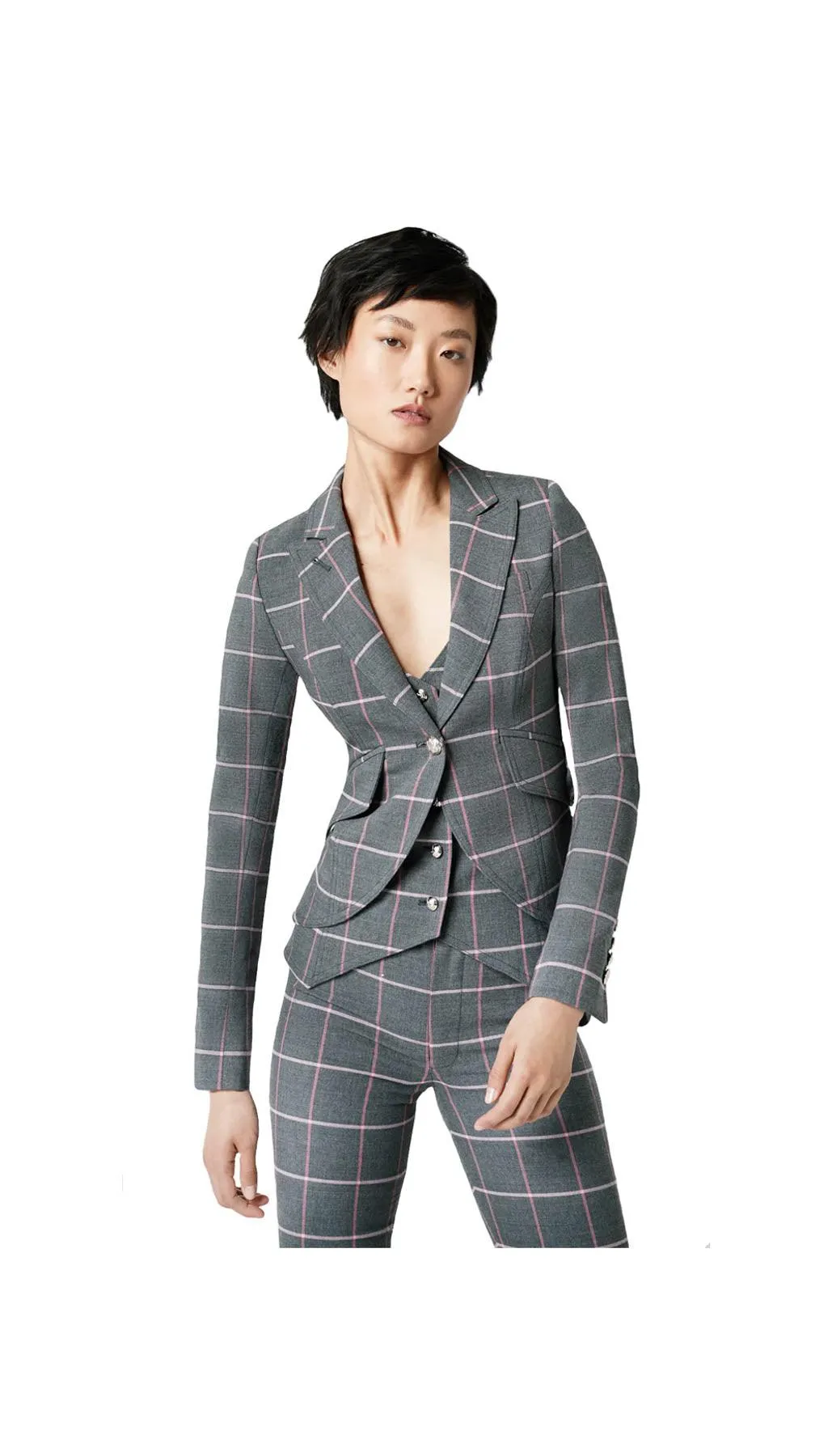 One Button Window Pane Stripe Blazer