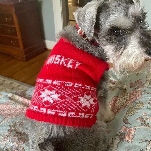 Personalized Dog Knit with Holiday Trim in your choice of color, Ugly Christmas Dog Sweater