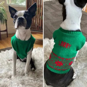 Personalized Dog Knit with Holiday Trim in your choice of color, Ugly Christmas Dog Sweater