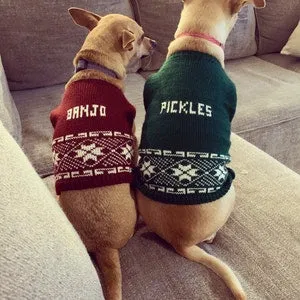 Personalized Dog Knit with Holiday Trim in your choice of color, Ugly Christmas Dog Sweater