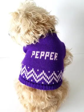 Personalized Dog Sweater with Chevron Trim in your choice of color