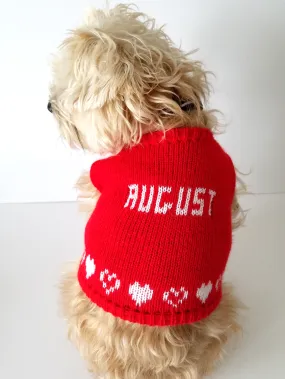 Personalized Dog Sweater with Hearts in your choice of color