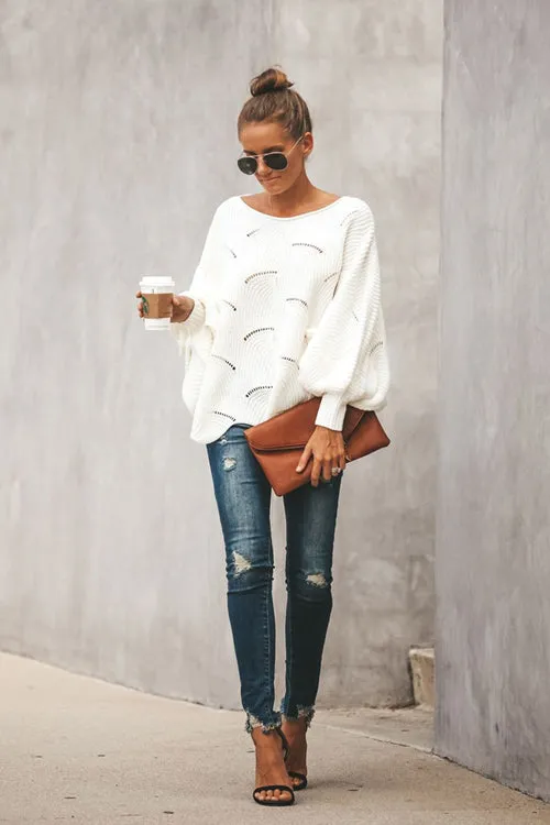 Petal Bat-wing Sleeve Oversized Knit Sweater - 2 Colors