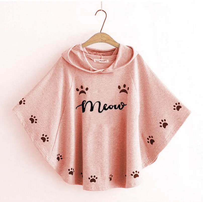 Pink Meow Printed Hood Cape