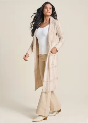 Plaid Sweater Coat - White Multi