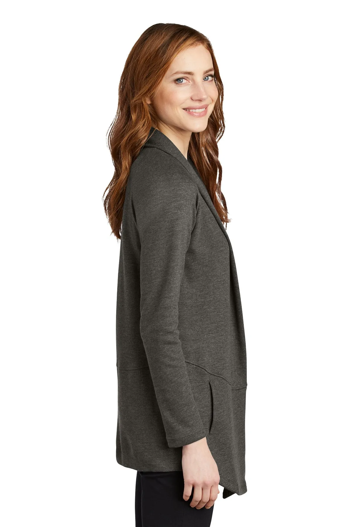 Port Authority Ladies Interlock Customized Cardigans, Charcoal Heather/ Medium Heather Grey