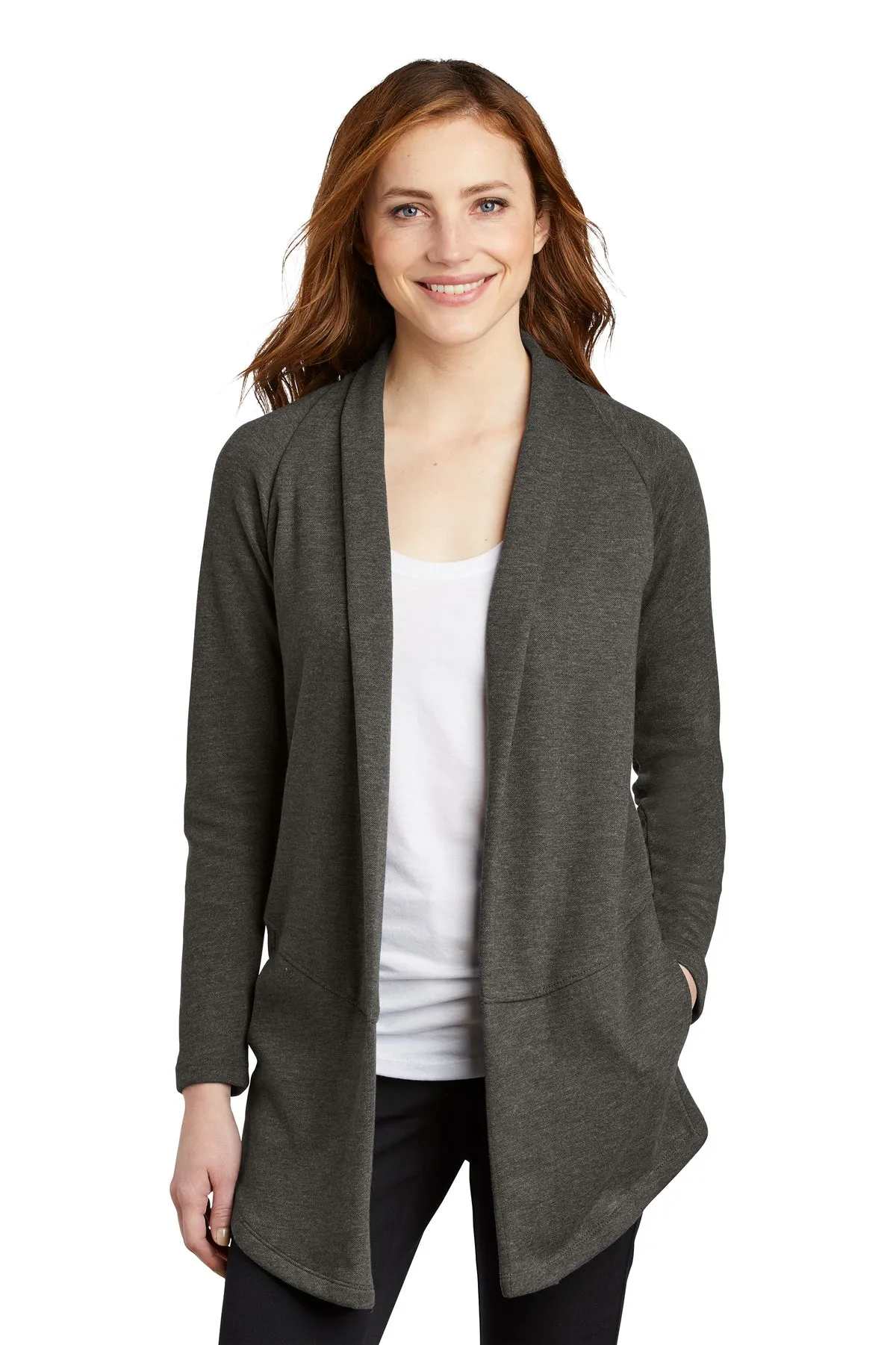 Port Authority Ladies Interlock Customized Cardigans, Charcoal Heather/ Medium Heather Grey