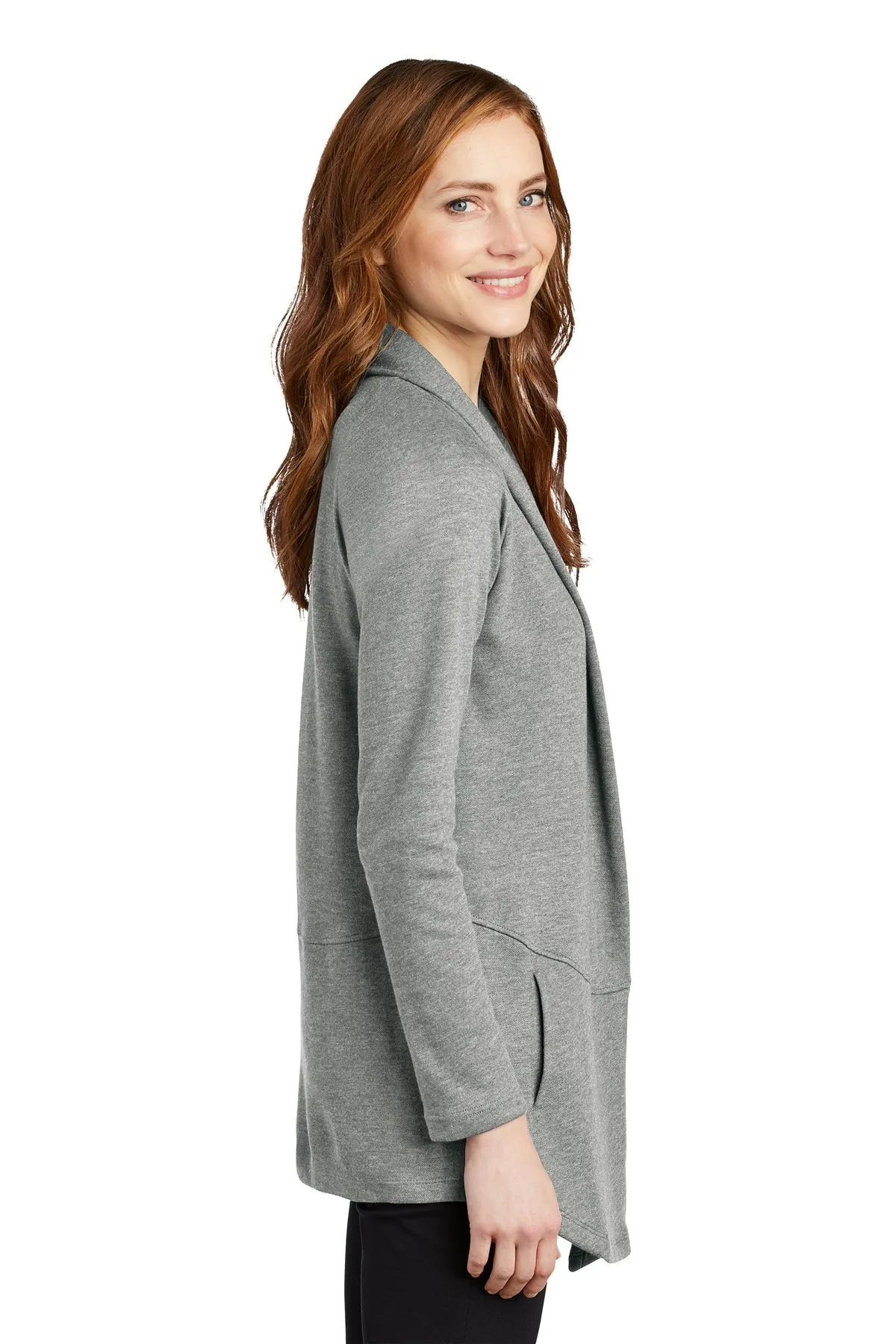 Port Authority Ladies Interlock Customized Cardigans, Medium Heather Grey/ Charcoal Heather