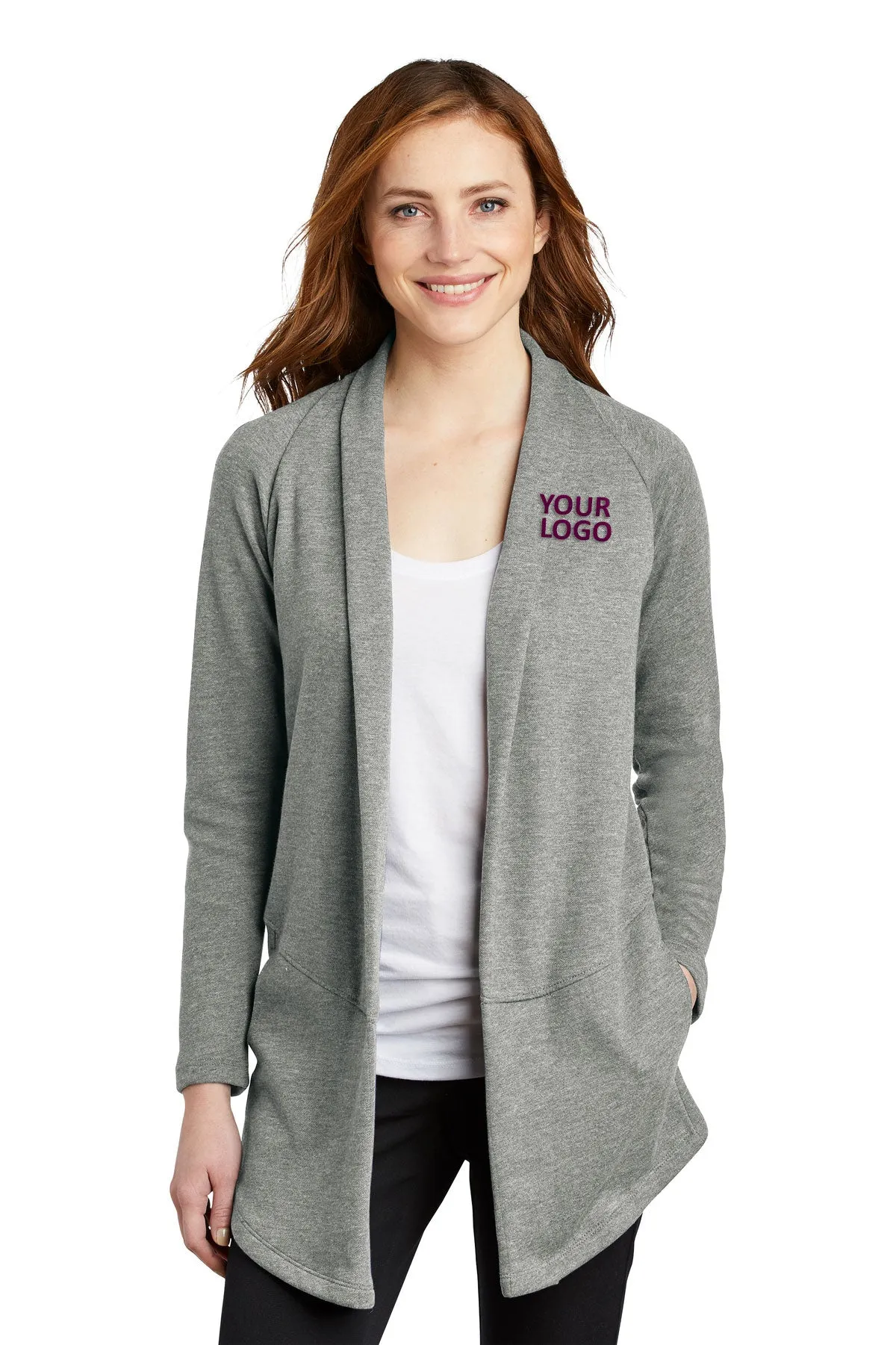 Port Authority Ladies Interlock Customized Cardigans, Medium Heather Grey/ Charcoal Heather