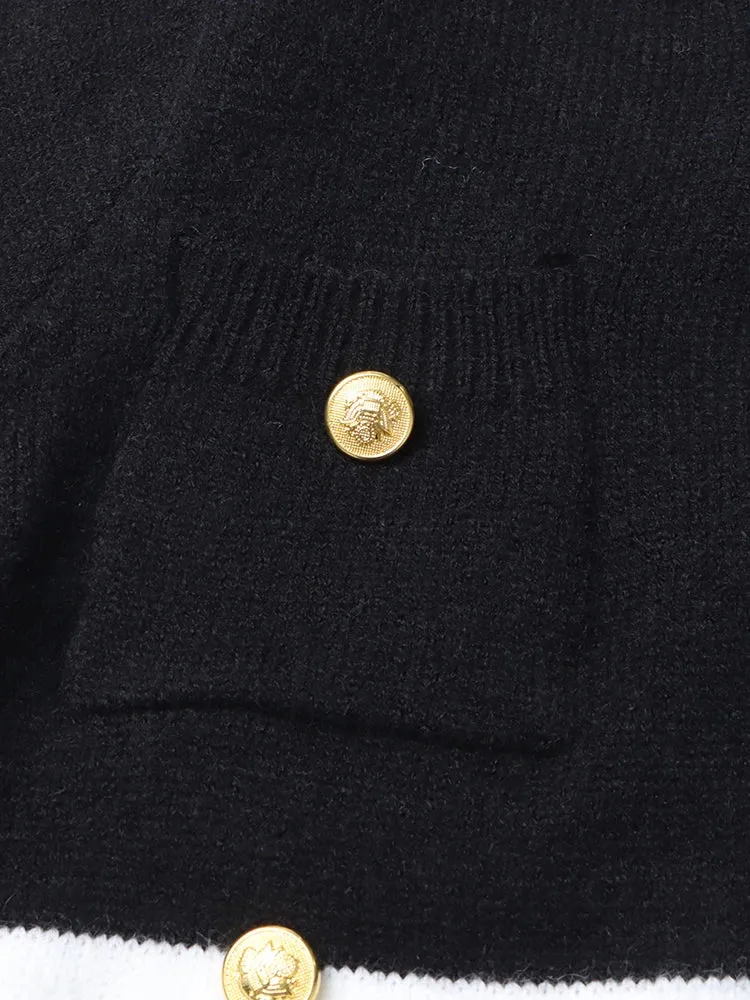 Pre Order:  Gold Buttons Contrast Knit Sweater