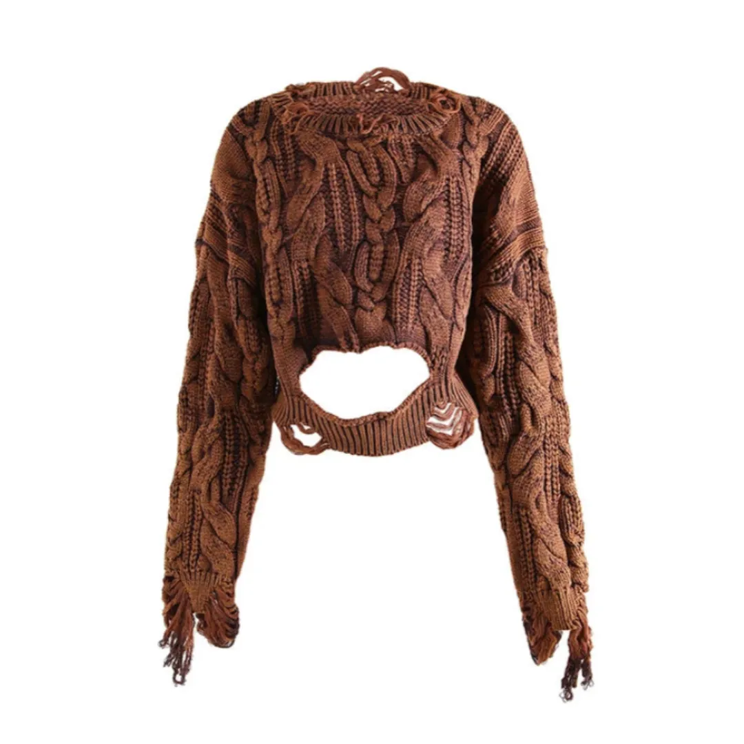 Pre Order:  Tassel Distressed Hollow Knitted Sweater