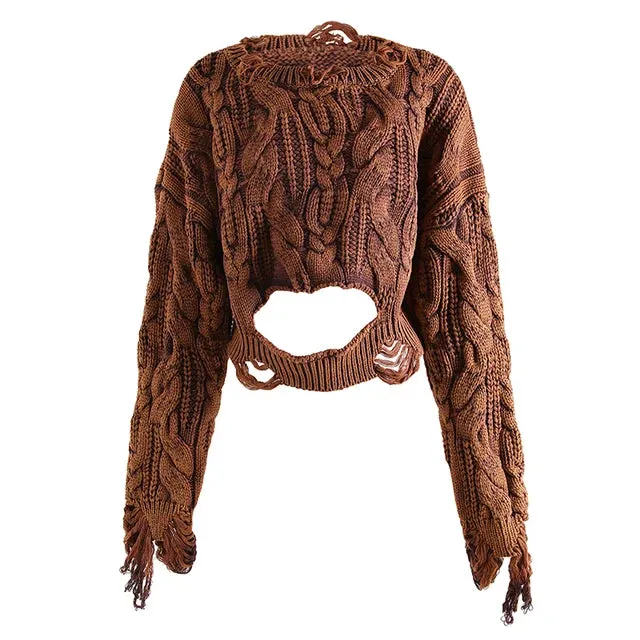 Pre Order:  Tassel Distressed Hollow Knitted Sweater