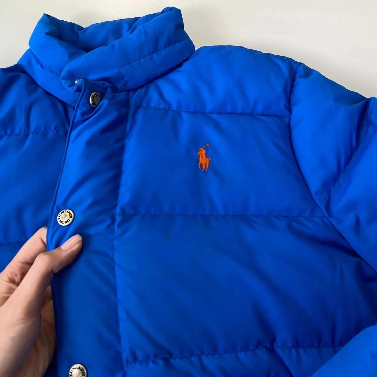 Preowned Polo Ralph Lauren Womens Puffer Jacket Size XL [Fit as L] Blue Down Basic Winter