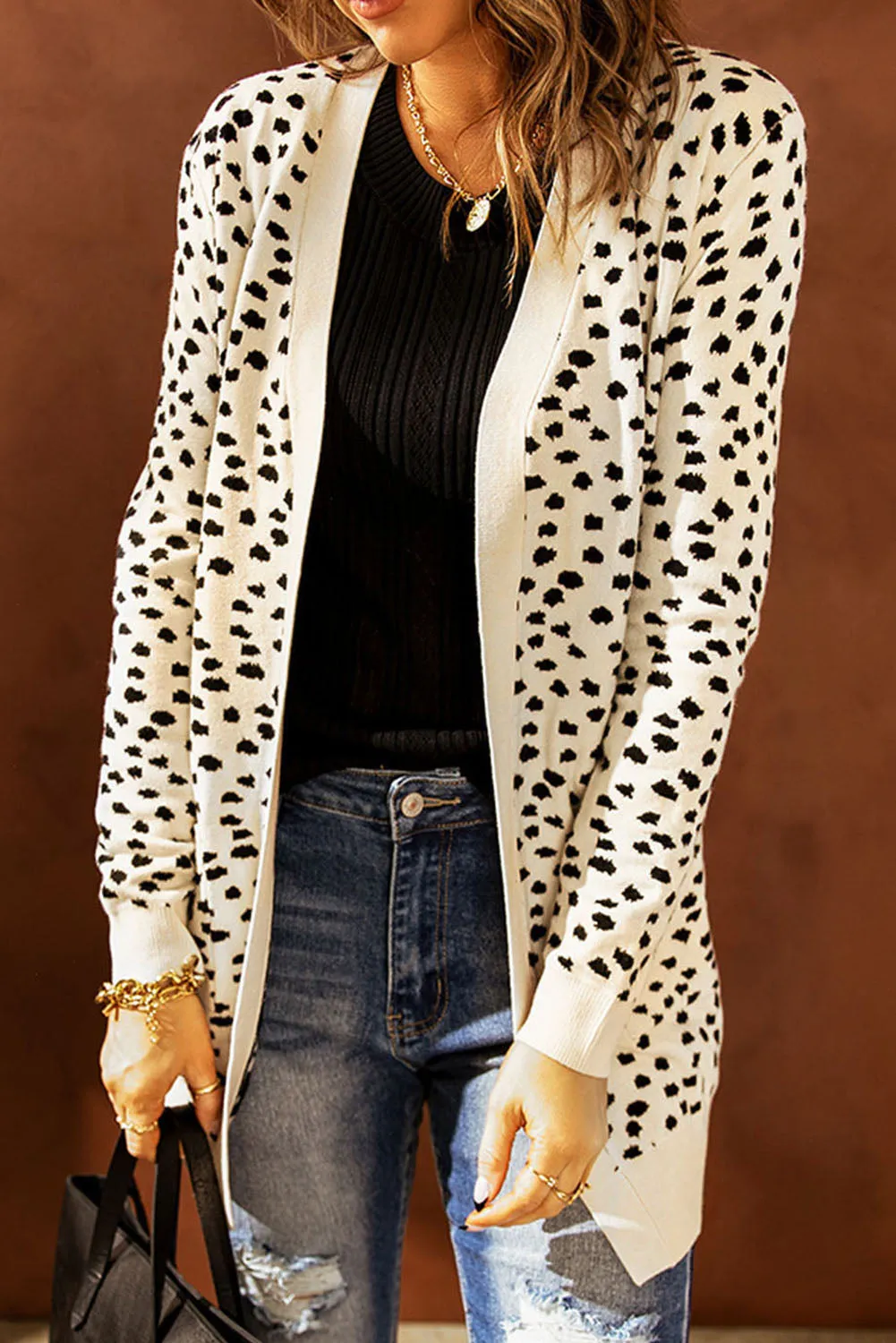 Printed Long Sleeve Cardigan with Pocket