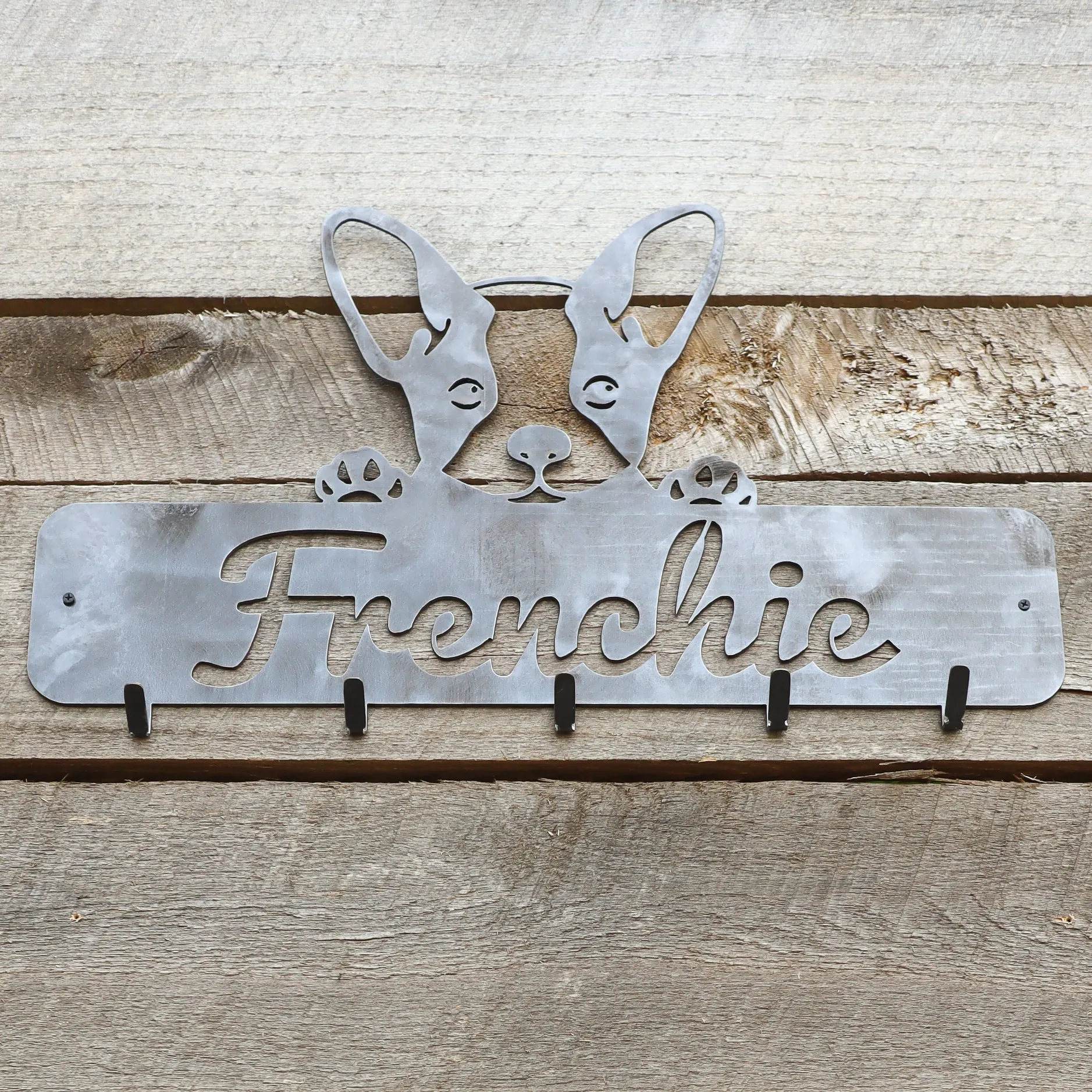 Puppy French Bulldog Coat Rack - Personalized Dog Leash Holder Hooks - Wall Mount Organization Decor