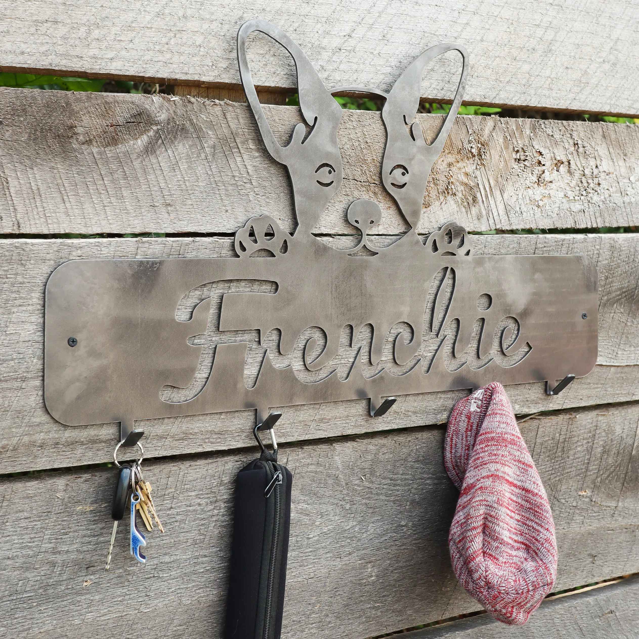 Puppy French Bulldog Coat Rack - Personalized Dog Leash Holder Hooks - Wall Mount Organization Decor