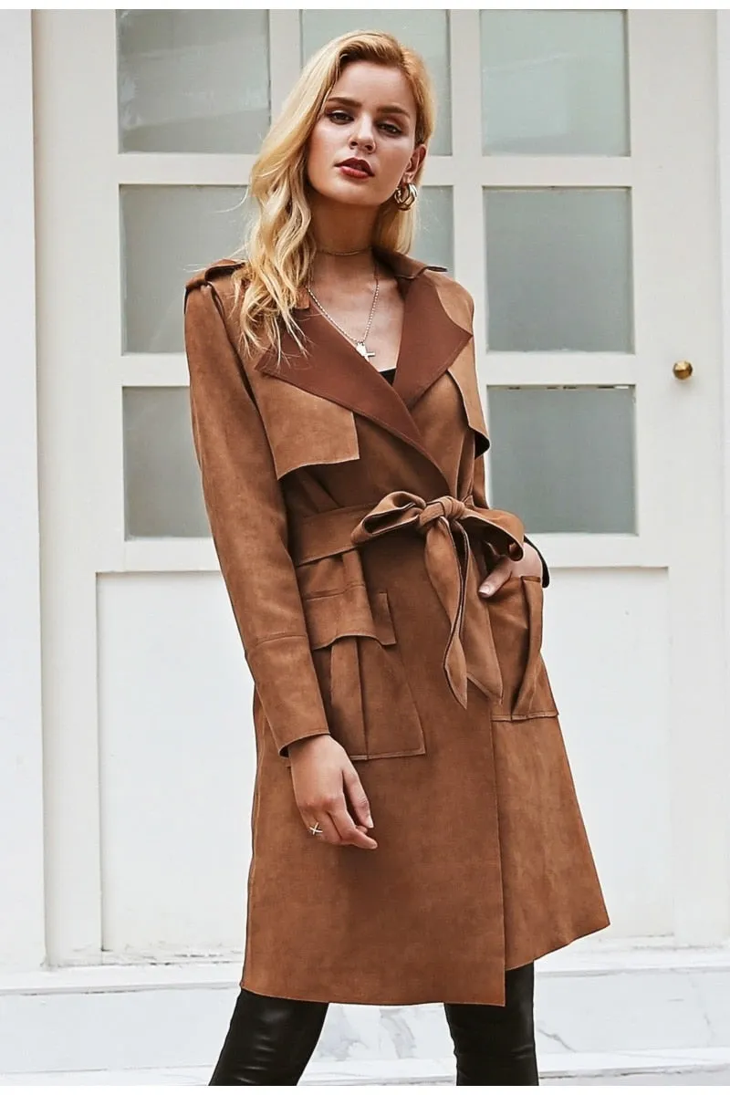 "The Luxe" Vegan Suede Trench Coat