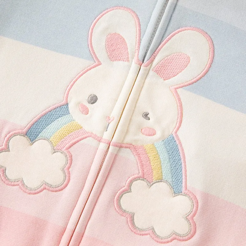 Rainbow Bunny Two-piece Girl Hooded Sweater Jacket & Pants Set