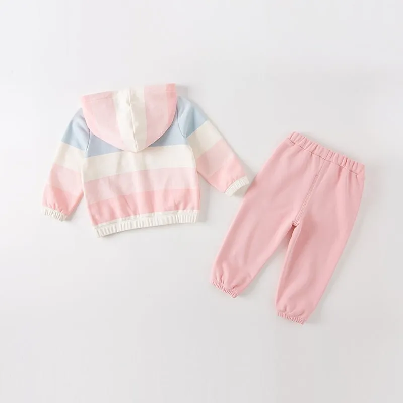 Rainbow Bunny Two-piece Girl Hooded Sweater Jacket & Pants Set