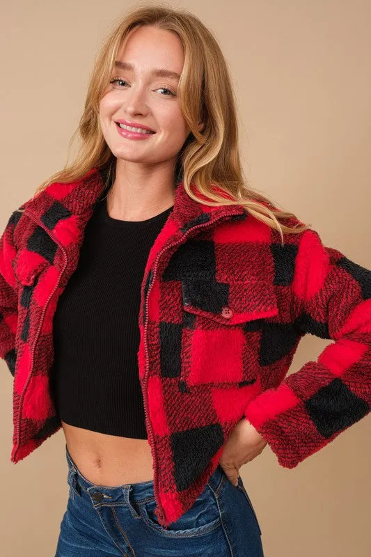 Red Flannel Sherpa Zip Up Jacket