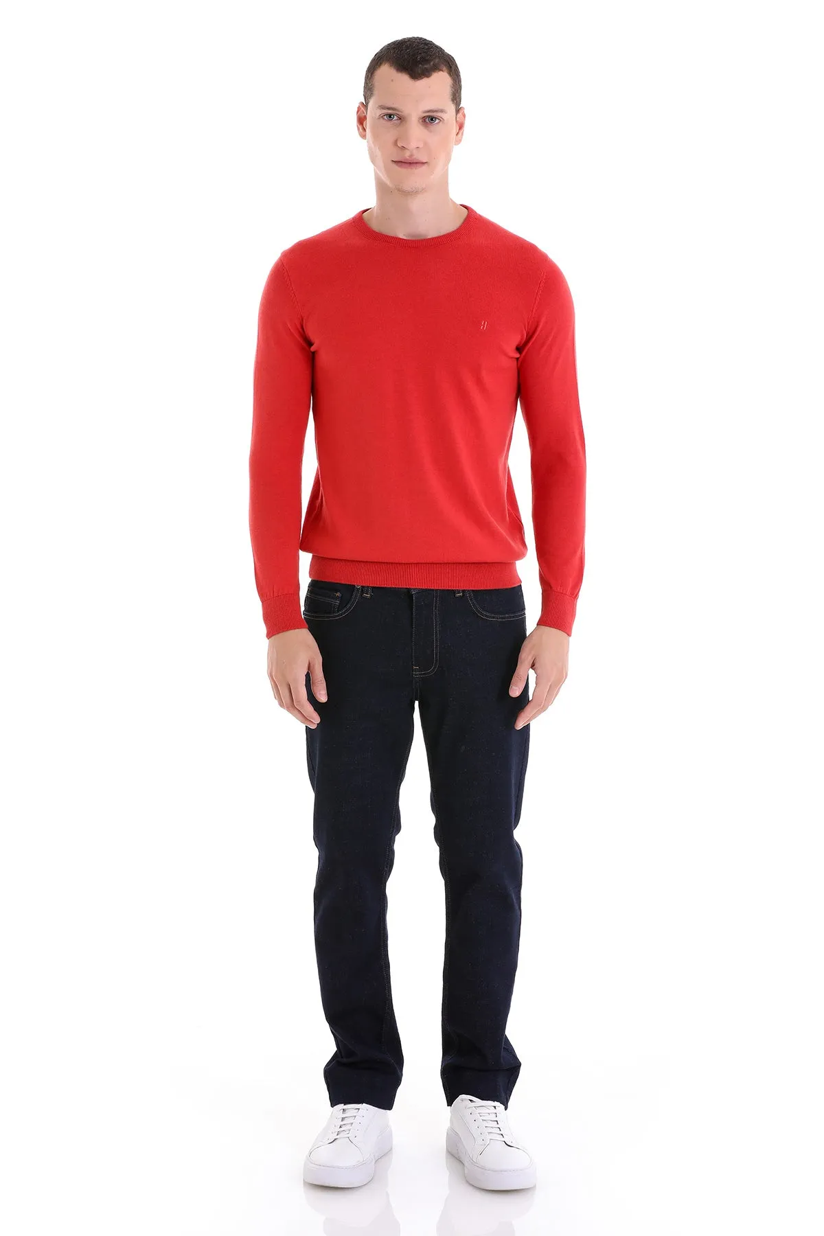 Regular Fit Cotton Brick Crewneck Sweater