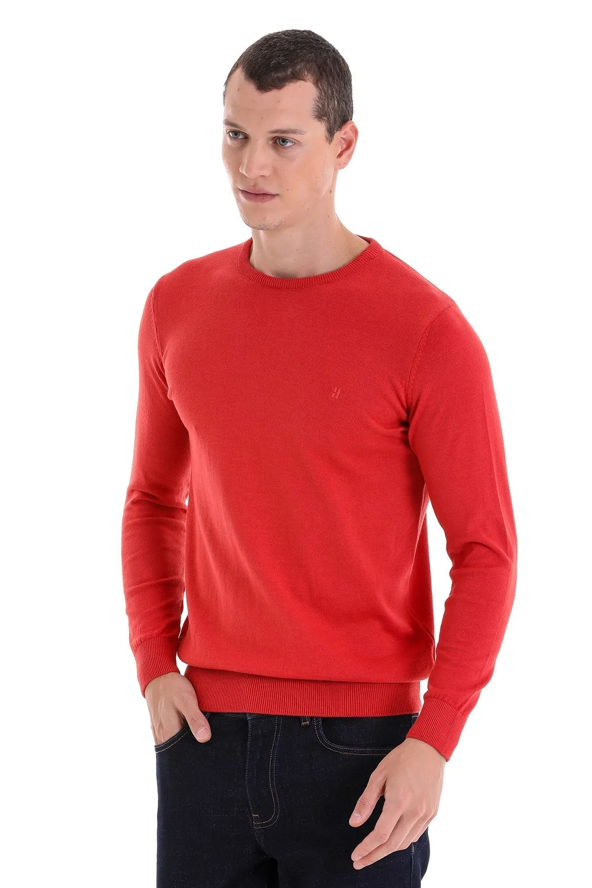 Regular Fit Cotton Brick Crewneck Sweater