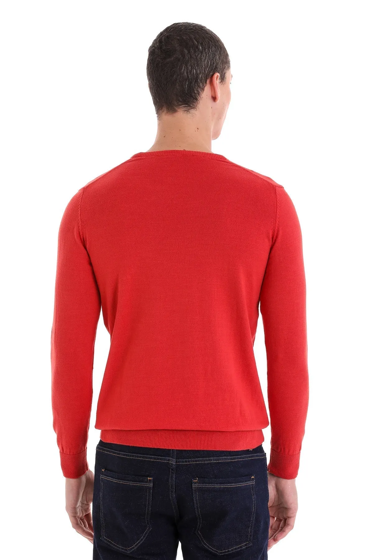 Regular Fit Cotton Brick Crewneck Sweater