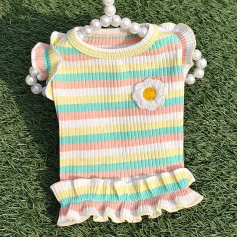 Ribbed Striped Frilly T-Shirt