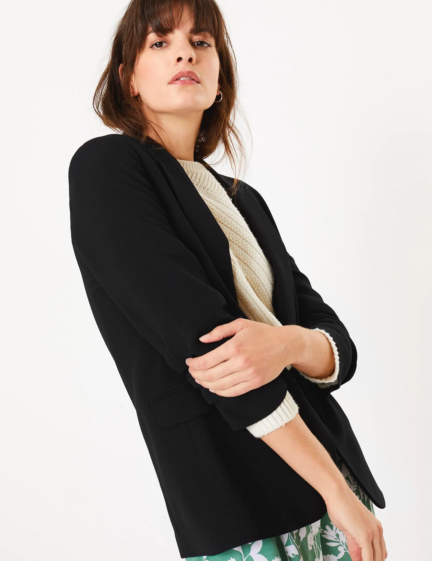 Ruched Sleeve Blazer