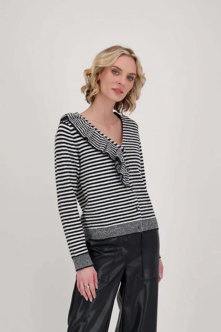 Ruffle Neck Stripe Sweater Top