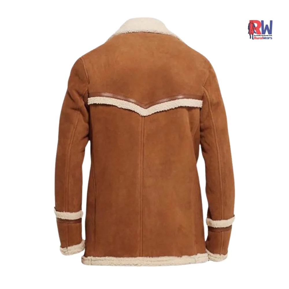 RW Authentic Sheepskin Rancher Brown Genuine Real Leather Jacket