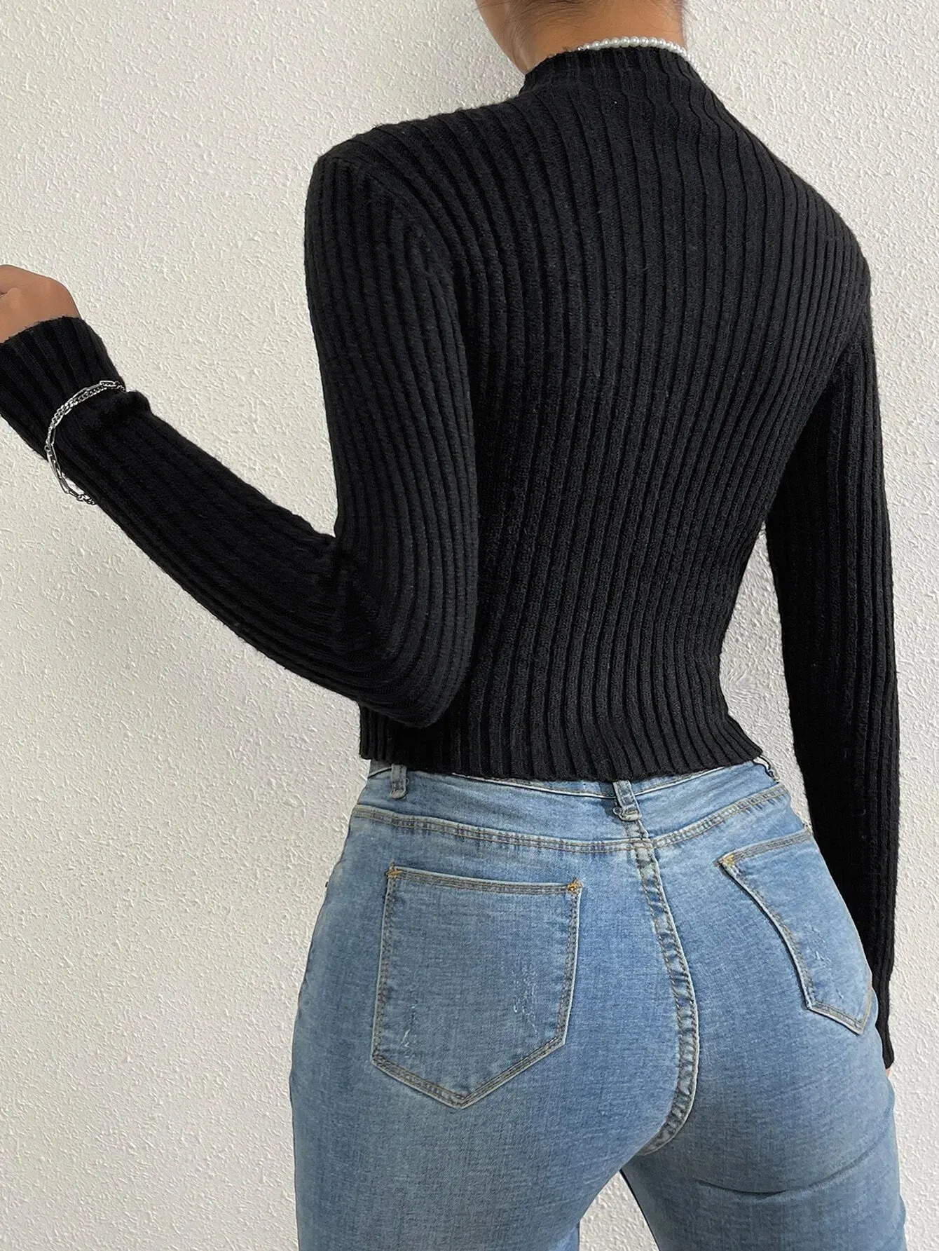 SHEIN Solid Stand Collar Sweater