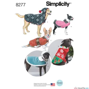 Simplicity Pattern S8277 Christmas / Holiday Theme Fleece Dog Coats & Hats in 3 Sizes