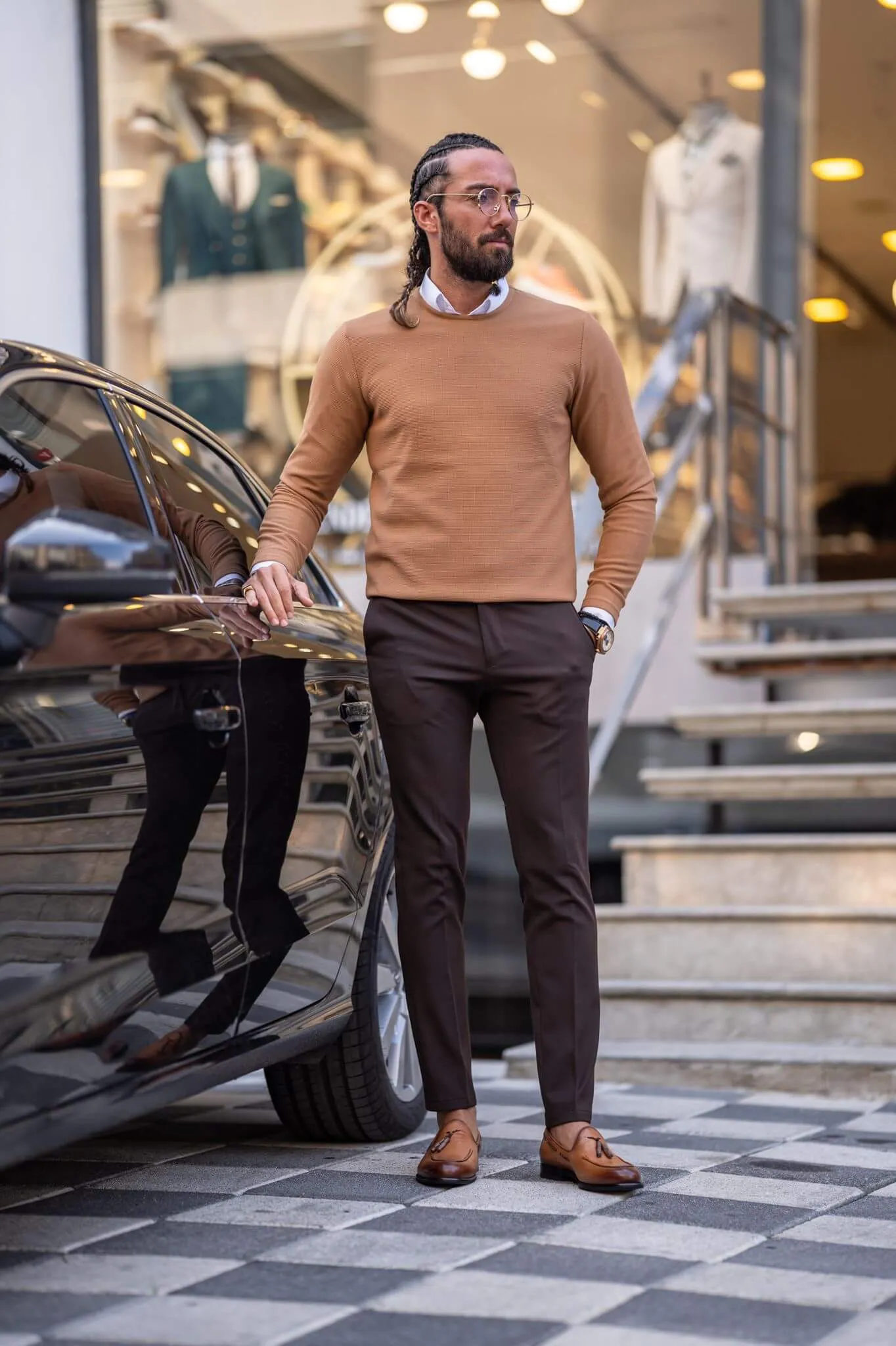 Slim Fit Camel Crewneck