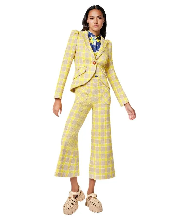 Smythe Pouf Sleeve One Button Blazer Yellow Check